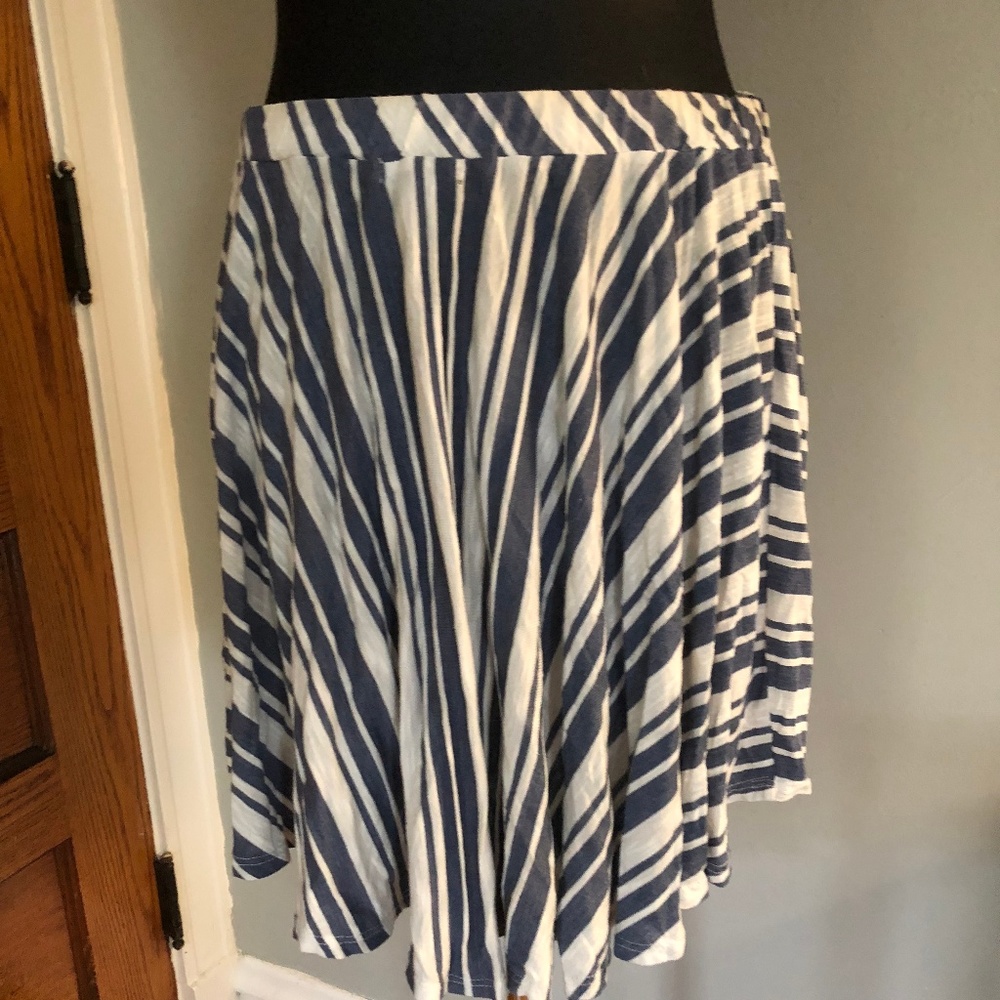 Blue-gray and white striped flirty skate skirt